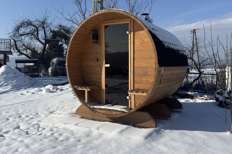 Sauna Beczka zimą, realizacja WarmEscape